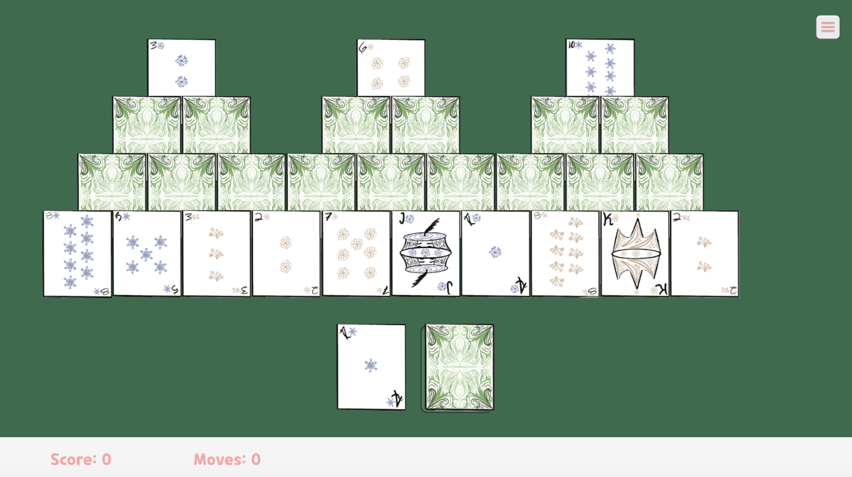 TriPeaks solitaire showing pyramid layout