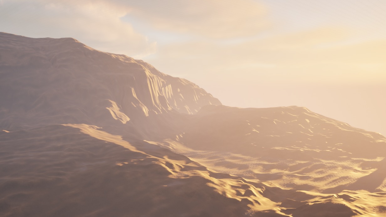 Final rendered landscape showing stratified cliffs and valley terrain