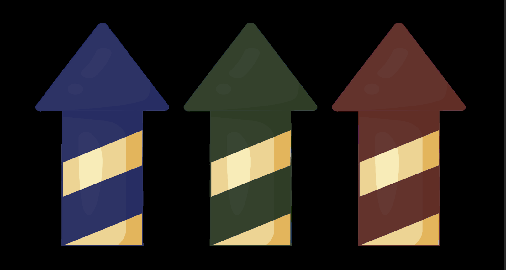 Three rocket color variations showing different gradient mappings