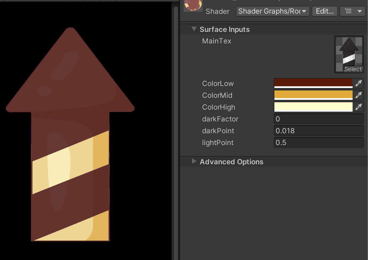 Unity inspector showing exposed shader parameters