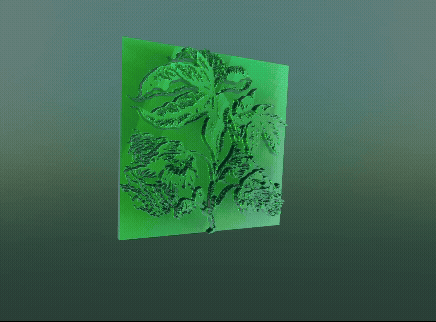 Image Relief editor: source image on left, displaced 3D panel in the live preview on the right